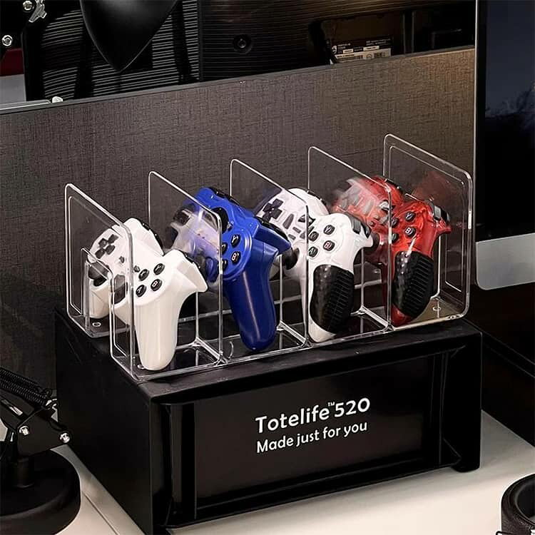 smilecoco楽天市場店のゲームコントローラー収納ラック ゲーム機 4台置き 収納 収納 プロコン 4連 仕切り XBOX リングコン ONE ジョイコン PC 多機種対応 SWITCH コントローラースタンド PS5 コントローラー ゲームコントローラー収納ラック 送料無料 本立て｜アングル3