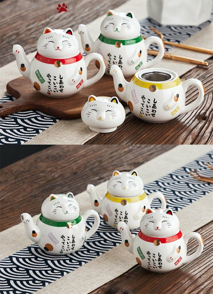 ティーポット セット 猫　コーヒーポット コーヒーカップ 3点セット　猫　かわいい　珈琲ポット　陶器/茶器/食器/お茶 茶道具/洋食器セット/ティーセット/ポット/家庭用/会社用/湯のみ/来客/お客様用/ギフト/贈り物/お祝い/プレゼント 3