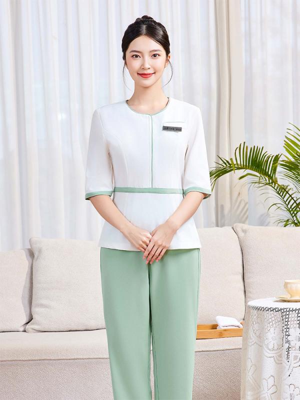 乐天商城 - 制服 レディース エステティシャン 美容師 作業着 春夏 施術着 エステサロン リラクゼーション 整体院 技師着 上下セット 高級感 ポリエステル スパンデックス 伸縮性 上品