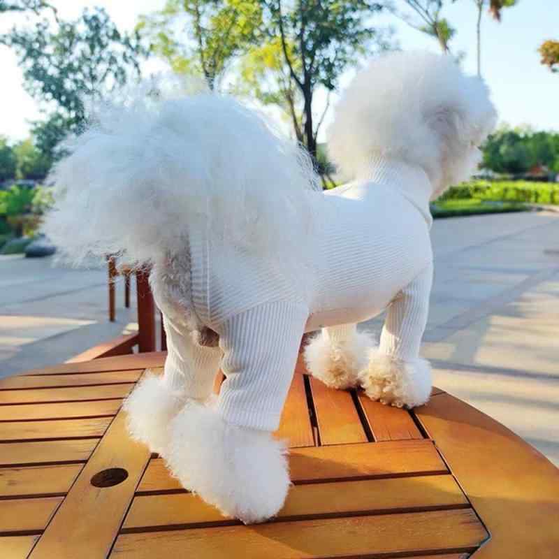 Rakuten - ドッグウェア 犬用 秋冬 セーター ニット トイプードル ビションフリーゼ シュナウザー ポメラニアン 白 ハイネック ポリエステル 四脚 ロンパース お腹カバー 普段使い カジュアル 暖かい