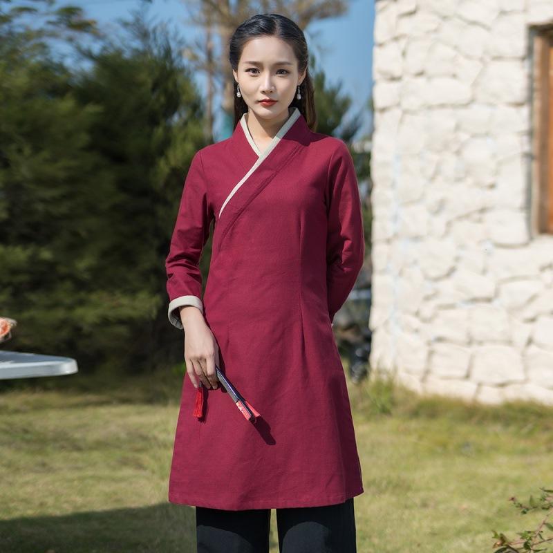 乐天商城 - トップス レディース 綿麻 中華レトロ チャイナ風 茶道服 リラックスウェア 普段使い ゆったり ナチュラル スタンドカラー 盤扣 通気性 快適 春夏