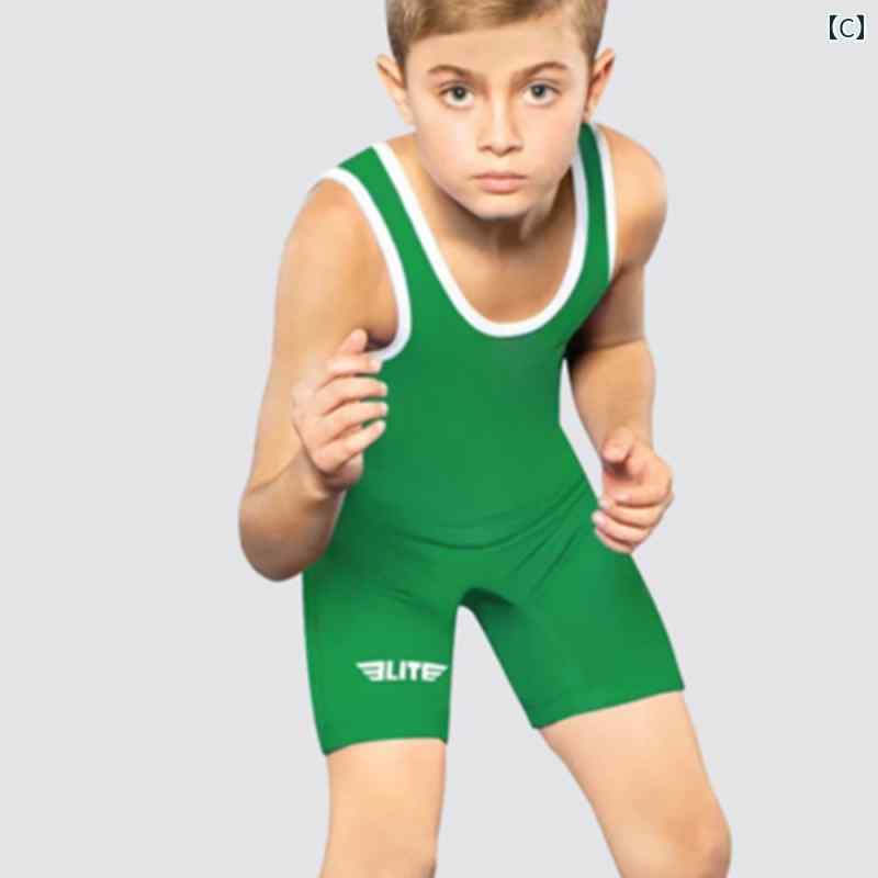 レスリング シングレット ジュニア フィット おしゃれ 夏 子供 ウエイトリフティング ジャンプスーツ ノースリーブ 水泳 ランニング 赤 緑 青 3