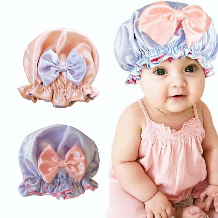 Rakuten - 帽子 キッズ 子供用 ベビー 花柄 蝶結び スリーピングキャップ シルク サテン かわいい 伸縮性 ヘアケア