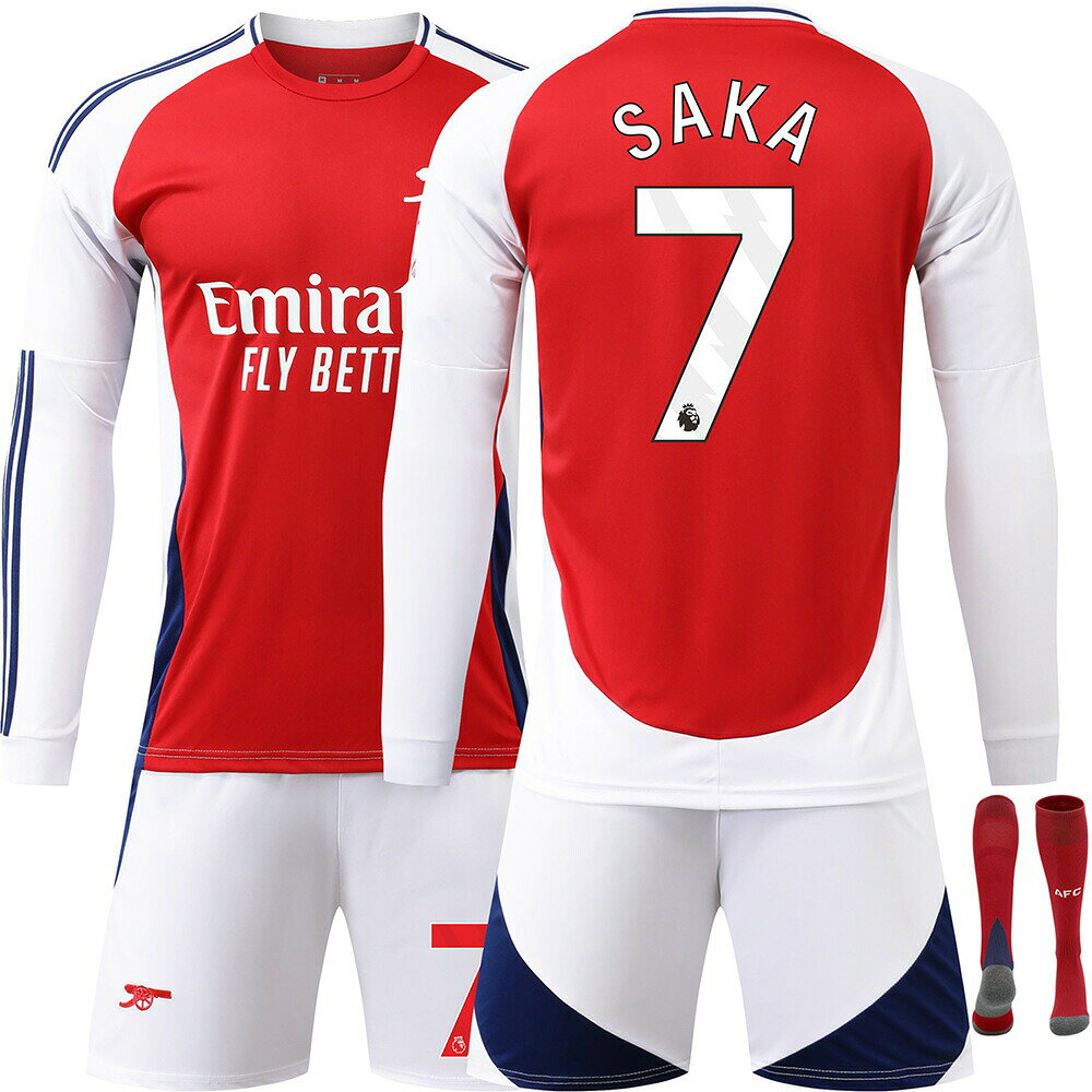 Replica Uniform - 24-25 アーセナル ホーム 秋冬 長袖 サッカーユニフォームセット 7 サカ 8 エルデゴー 9 ジェズス 11 マルティネリ 41 ライス レプリカ 大人用?子供用