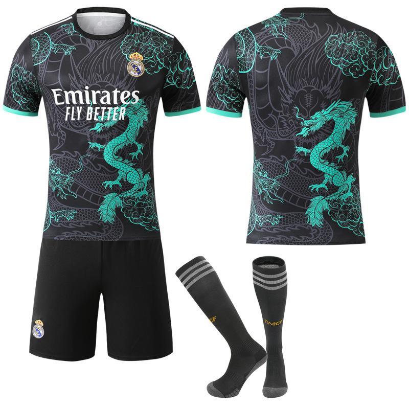 サッカー ユニフォーム 【3点セット】2526 レアル?マドリード 新ドラゴン柄ブラック×ネイビー 背番号9 エムバペ/7 ヴィニシウス スペ
