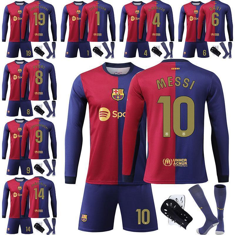 乐天商城 - サッカー ユニフォーム 【3点セット】サッカーウェア 2425バルサ長袖サッカーウェア 9番ライバン 8番ペデリー 6番ガヴィ 10番メッシ 19番アマルユニフォームセット 子供 大人