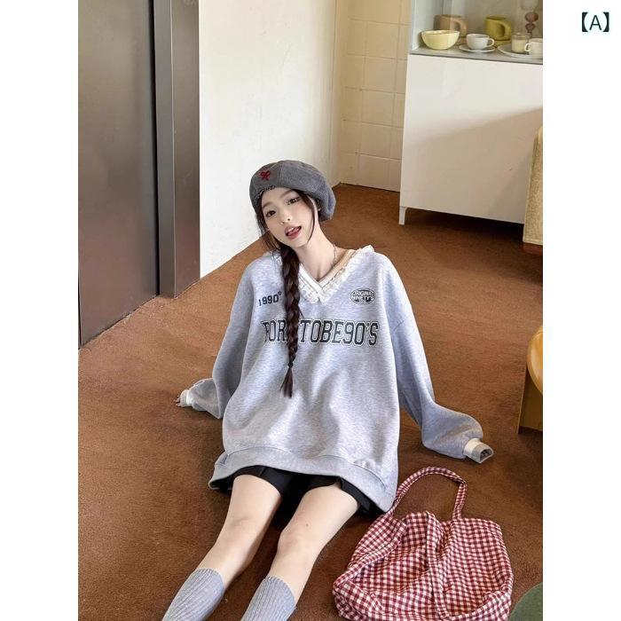 Long Pants - サッカーユニフォーム 長袖 ブロケットコア バレエコア レディース Vネック フリル レース スポーティー 甘辛ミックス スポーツMIX 体型カバー 華奢見え カジュアル トップス ロンT トレーナー スポーツ観戦 練習着 普段使い 重ね着 レイ
