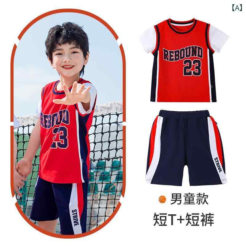Rakuten - キッズ スポーツウェア 小学生 バスケットボール サッカー ウェア 半袖 上下セット 夏用 吸汗速乾 メッシュ素材 涼しい 動きやすい 運動会 体育着 練習着 チームユニフォーム 応援 発表会 イベント 少年 ジュニア 幼稚園 保育園 トレーニングウェア