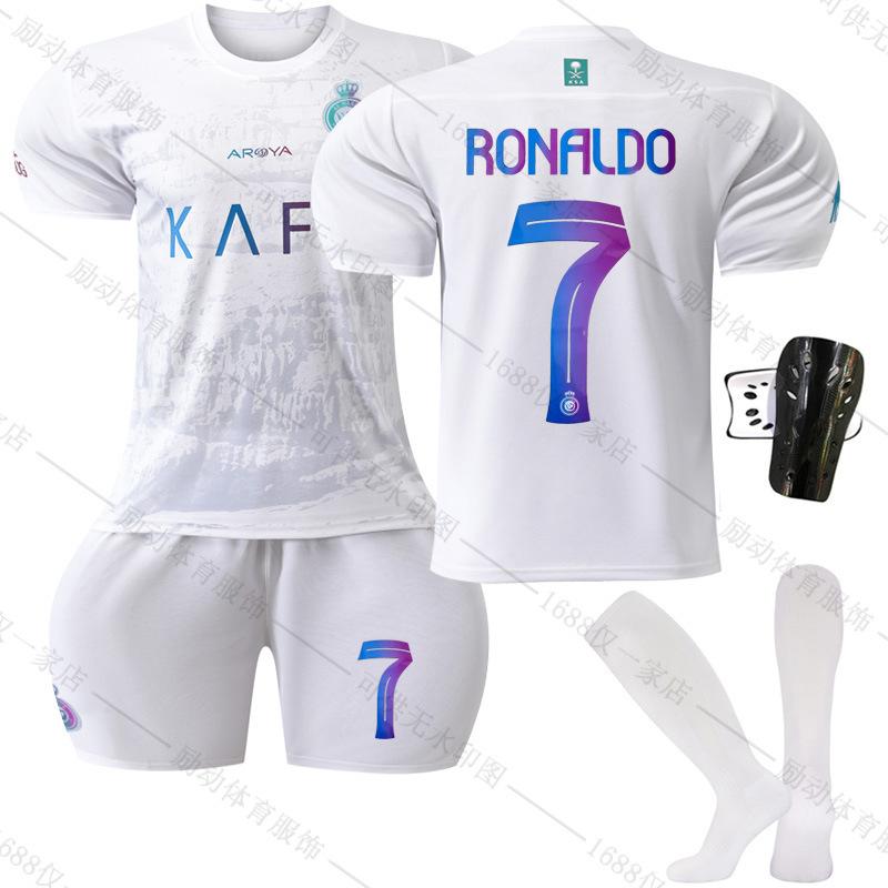 Rakuten - サッカーユニフォーム 半袖シャツハーフパンツ 年2024年 ホワイトグラデーション アウェイ トレーニングウェア スポーツウェア上下セット 背番号付き練習着