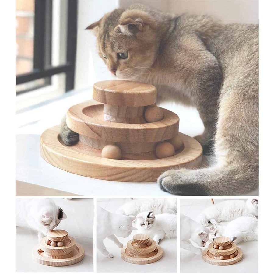 Rakuten - 猫おもちゃ 回転ボール ペット用品 遊ぶ盤 ボール ねこ じゃらし玉遊び ぐるぐるタワー 木製おもちゃ ボール 玉知育玩具 運動不足 ストレス解消 3層 猫ちゃん大興奮 留守番対応