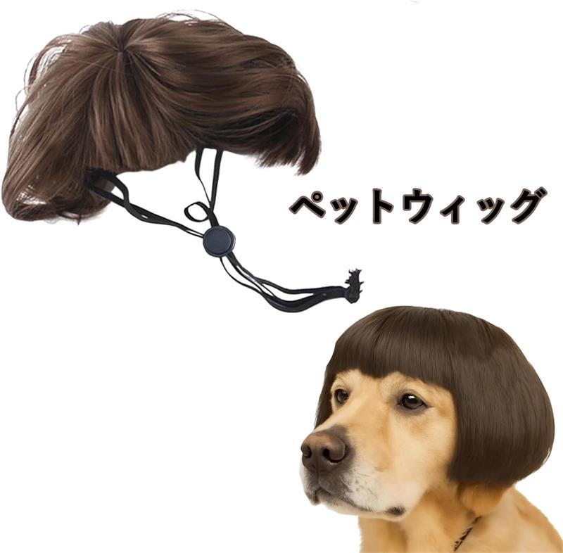 乐天商城 - ペットウィッグ 犬 猫 ペット用帽子 ハロウィン おしゃれ 面白い ワンちゃん コスプレ かつら 着脱簡単 撮影道具