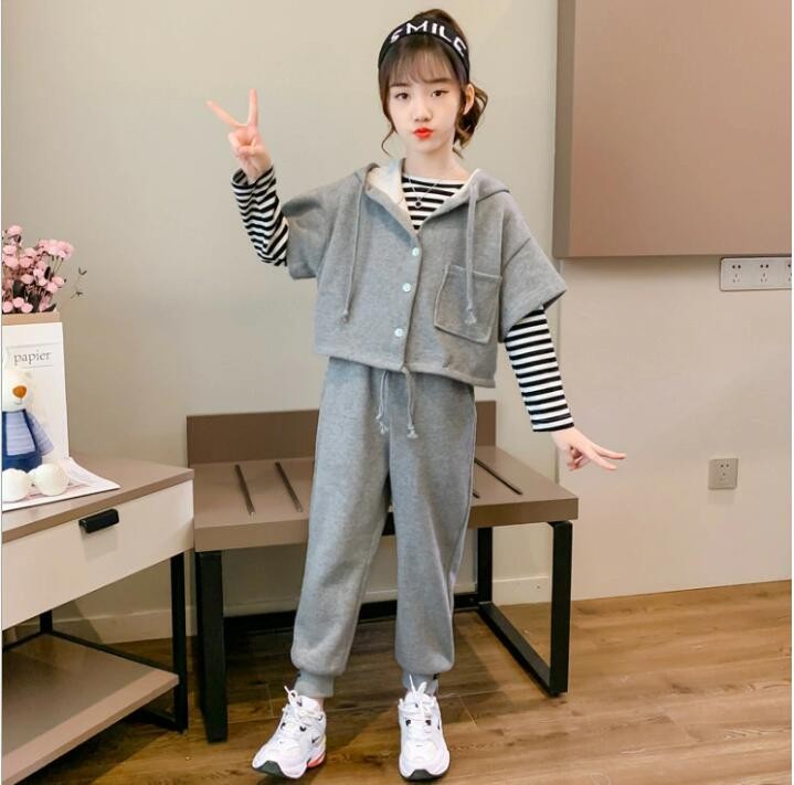 キッズ 子供服上下セットアップ 子供服 女の子 トレーナー 3点セット 入学式 フォーマル スーツ シンプル ボーダー 可愛い無地 可愛い おしゃれ パンツ 運動服長袖 子供服 カジュ