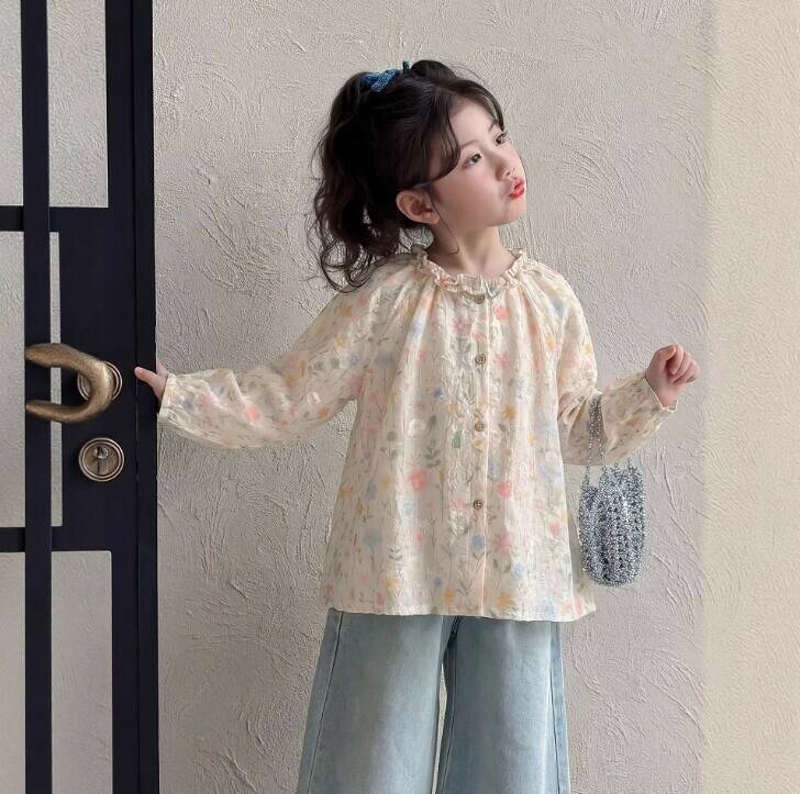 キッズ 子供服 女の子 長袖 トップス ブラウス シャツ Tシャツト 花柄 おしゃれ かわいい 韓国 カジュアル 春服 春用 夏 秋 冬 通学 旅行 小学生 幼稚園 送料無料