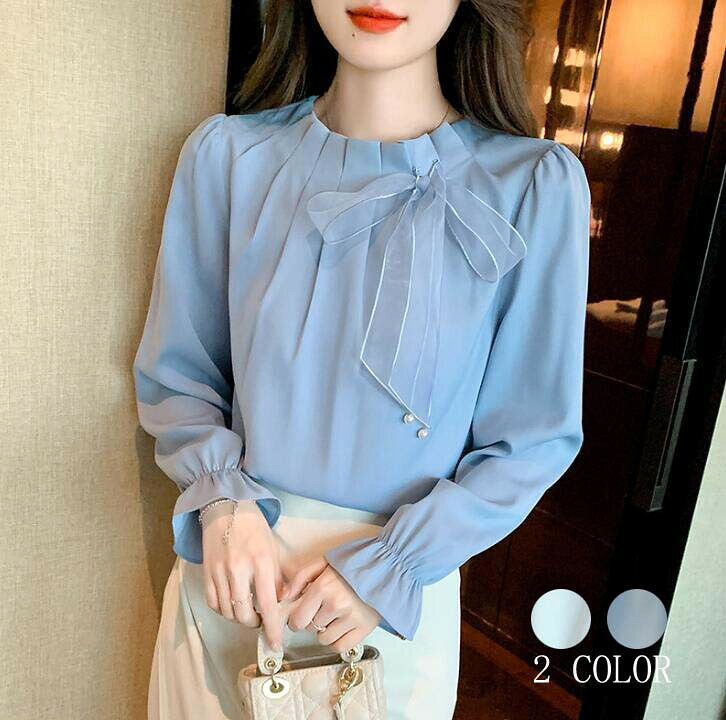レディース シャツ 長袖 リボン オフィスブラウス シフォンシャツ 仕事着 面接 体型カバー 大人トップス 女性 スーツ ゆったり OL 日常 お洒落 優雅 柔らか 春 秋 仕事用 秋服 きれ smilecoco-10011208 smilecoco楽天市場店 パッケージ画像