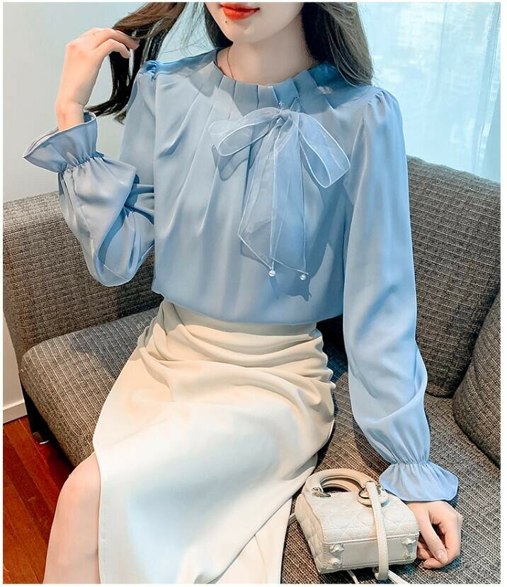 レディース シャツ 長袖 リボン オフィスブラウス シフォンシャツ 仕事着 面接 体型カバー 大人トップス 女性 スーツ ゆったり OL 日常 お洒落 優雅 柔らか 春 秋 仕事用 秋服 きれ smilecoco-10011208 smilecoco楽天市場店 サンプル画像2