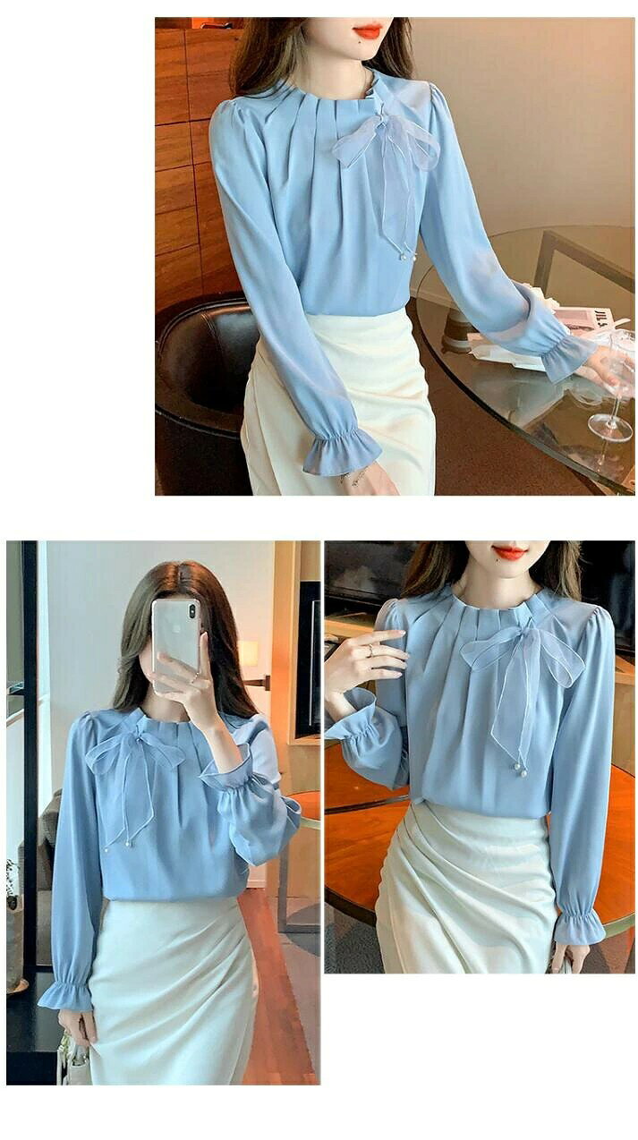 レディース シャツ 長袖 リボン オフィスブラウス シフォンシャツ 仕事着 面接 体型カバー 大人トップス 女性 スーツ ゆったり OL 日常 お洒落 優雅 柔らか 春 秋 仕事用 秋服 きれ smilecoco-10011208 smilecoco楽天市場店 サンプル画像3