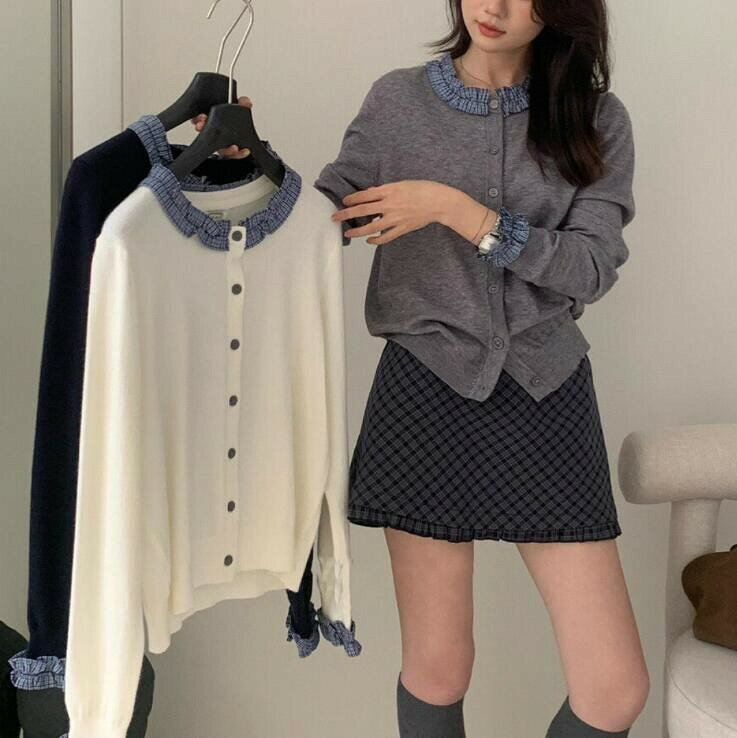 レディース シャツ 春 秋 上品 通勤 気質 韓国風 チェック切り替え オフィスブラウス 面接 ニットカーディガン レディース 大人トップス 女性 長袖 日常OL 仕事用 日常 シフォンシ smilecoco-10011873 smilecoco楽天市場店 パッケージ画像