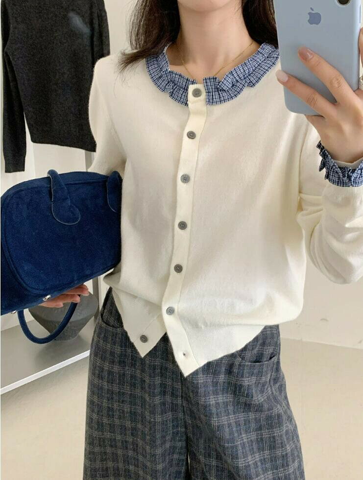 レディース シャツ 春 秋 上品 通勤 気質 韓国風 チェック切り替え オフィスブラウス 面接 ニットカーディガン レディース 大人トップス 女性 長袖 日常OL 仕事用 日常 シフォンシ smilecoco-10011873 smilecoco楽天市場店 サンプル画像3