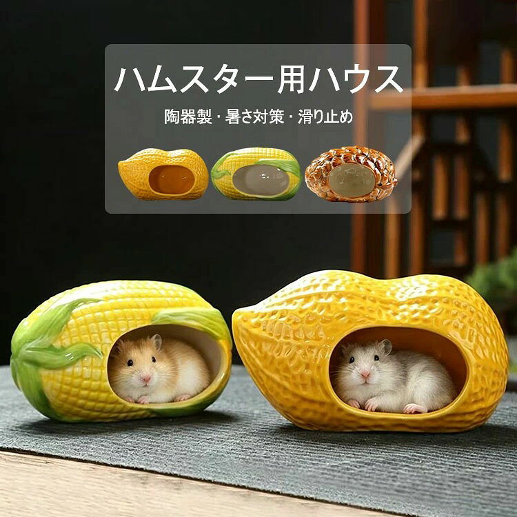 商品コード:y308343 カラー:ピーナッツ、コーン、松ぼっくり サイズ:ピーナッツ(本体サイズ約15.7×9.5cm/入口サイズ約7.6×5cm)、コーン(本体サイズ約14.3×8cm/入口サイズ約8.3×4.7cm)、松ぼっくり(本体サイズ約19.6×10.8cm/入口サイズ約10.5×6cm) 材質:陶器 【ガイド】 ※陶器製の自然なひんやり感:セラミック素材が持つ特性により、室温よりもひんやりとした感触を保ちます。 ※倒れにくい安定した構造:底部が広く、ずっしりと厚みのある設計のため、ハムスターが中で動き回っても簡単には転倒しにくいです。 ※滑りにくい底部と滑らかな内面:底面には滑り止め加工が施されており、ケージの床の上でずれにくくなっています。 ※清潔に保てるお手入れの簡単さ:陶器製なので、水でサッと洗い流したり、布で拭いたりするだけで簡単に清潔を保てます。 【注意事項】 ※万一在庫切れの場合はご了承ください。 ※商品の色及びサイズは、撮影状況やPC環境により多少異なって見える場合がございます。 ※サイズ数字は目安です。商品により若干の誤差がございます。 ※メーカーの都合により、商品細部のデザインや素材が予告無く変更される場合がございます。