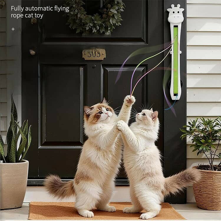 smilecoco楽天市場店のペット用品 猫用おもちゃ 電動猫じゃらし 自動猫じゃらし 自動ロープ振り機 USB充電式 吊り下げ 壁掛け 折りたたみ ドア取付 貼り付け 一人遊び 運動不足解消 ストレス発散 留守｜アングル2