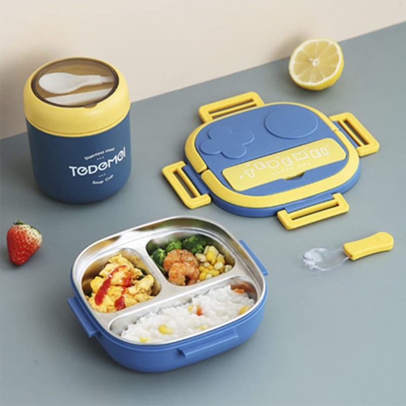 子供用 弁当箱 ランチボックス 304ステンレス鋼 漏れ防止 4ロック式 食洗機対応 仕切り付き スプーン付き 幼稚園 保育園 キッズ 子供に向き 可愛い 送料無料