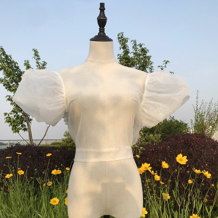 結婚式ボレロ パフスリープ 付け袖 ドレスの下に着用 二の腕カバー アームカバー ソフトチュール シースルー 透明感 羽織り ケープ ウェディングドレス用 パー...