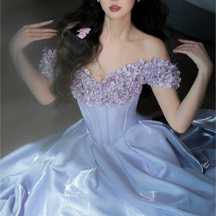 パーティードレス カラードレス パープル ロングドレス☆HeartSunny☆e346☆結婚式/披露宴/二次会/演奏会/発表会/お呼ばれ/大きい/小さい/イブニング/ナイト/フォトウェディング/格安/激安