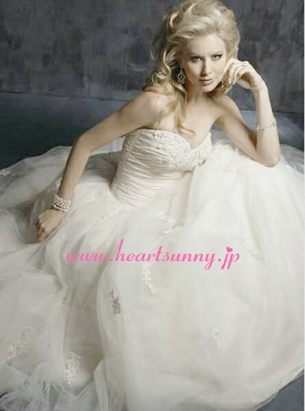 ウェディングドレス Aライン☆A014☆ハートネックビスチェ 編み上げ トレーン☆HeartSunny【RCP】サイズオーダーメイド/結婚式/披露宴/二次会/大きい/小さい/ロングウエディングドレス/パーティードレス/ブライダル/花嫁/格安/激安