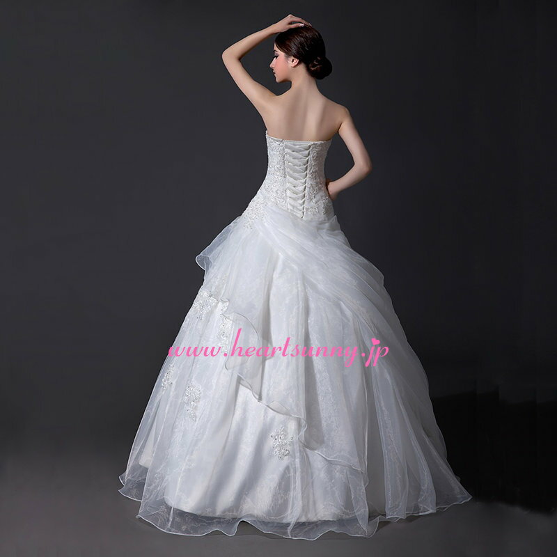 ウェディングドレス Aライン☆A073☆ビスチェ ビーズ フリル 編み上げ☆HeartSunny【RCP】サイズオーダーメイド/結婚式/披露宴/二次会/大きい/小さい/ロングウエディングドレス/パーティードレス/ブライダル/花嫁/格安/激安