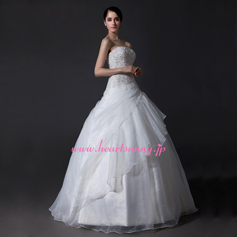 ウェディングドレス Aライン☆A073☆ビスチェ ビーズ フリル 編み上げ☆HeartSunny【RCP】サイズオーダーメイド/結婚式/披露宴/二次会/大きい/小さい/ロングウエディングドレス/パーティードレス/ブライダル/花嫁/格安/激安