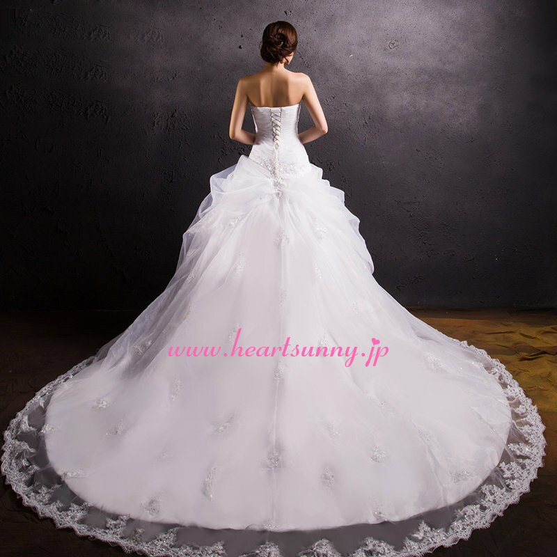 ウェディングドレス Aライン☆A091☆ハートネックビスチェ ビーズ 折り目 編み上げ トレーン☆HeartSunny【RCP】サイズオーダーメイド/結婚式/披露宴/二次会/大きい/小さい/ロングウエディングドレス/パーティードレス/ブライダル/花嫁/格安/激安