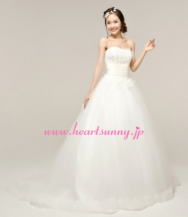 ウェディングドレス Aライン☆E018☆レース 編み上げ トレーン☆HeartSunny【RCP】サイズオーダーメイド/結婚式/披露宴/二次会/大きい/小さい/ロングウエディングドレス/パーティードレス/ブライダル/花嫁/格安/激安
