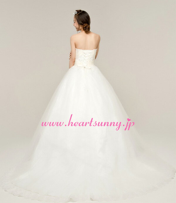 ウェディングドレス Aライン☆E018☆レース 編み上げ トレーン☆HeartSunny【RCP】サイズオーダーメイド/結婚式/披露宴/二次会/大きい/小さい/ロングウエディングドレス/パーティードレス/ブライダル/花嫁/格安/激安