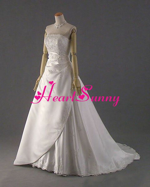 ウェディングドレス Aライン☆D008☆スリット レース 折り目 トレーン☆HeartSunny【RCP】サイズオーダーメイド/結婚式/披露宴/二次会/大きい/小さい/ロングウエディングドレス/パーティードレス/ブライダル/花嫁/格安/激安