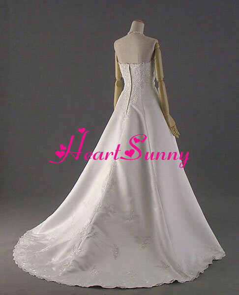 ウェディングドレス Aライン☆D008☆スリット レース 折り目 トレーン☆HeartSunny【RCP】サイズオーダーメイド/結婚式/披露宴/二次会/大きい/小さい/ロングウエディングドレス/パーティードレス/ブライダル/花嫁/格安/激安