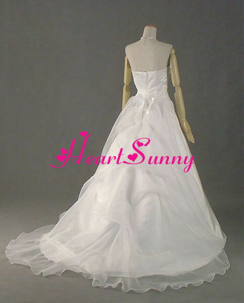 ウェディングドレス Aライン☆D012☆透明感ソフトチュール 手作り花 トレーン☆HeartSunny【RCP】サイズオーダーメイド/結婚式/披露宴/二次会/大きい/小さい/ロングウエディングドレス/パーティードレス/ブライダル/花嫁/格安/激安