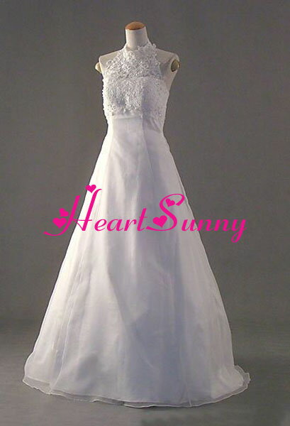 ウェディングドレス Aライン☆D018☆透明感花柄レースホルターネック☆HeartSunny【RCP】サイズオーダーメイド/結婚式/披露宴/二次会/大きい/小さい/ロングウエディングドレス/パーティードレス/ブライダル/花嫁/格安/激安