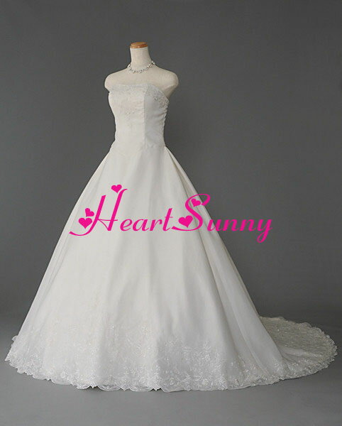 Rakuten - ウェディングドレス プリンセス☆D031☆ビーズ レース トレーン☆HeartSunny【RCP】サイズオーダーメイド/結婚式/披露宴/二次会/大きい/小さい/ロングウエディングドレス/パーティードレス/ブライダル/花嫁/格安/激安