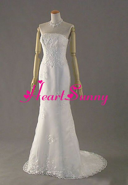 Rakuten - ウェディングドレス マーメイド☆D044☆透明花柄レース裾 トレーン☆HeartSunny【RCP】サイズオーダーメイド/結婚式/披露宴/二次会/大きい/小さい/ロングウエディングドレス/パーティードレス/ブライダル/花嫁/格安/激安
