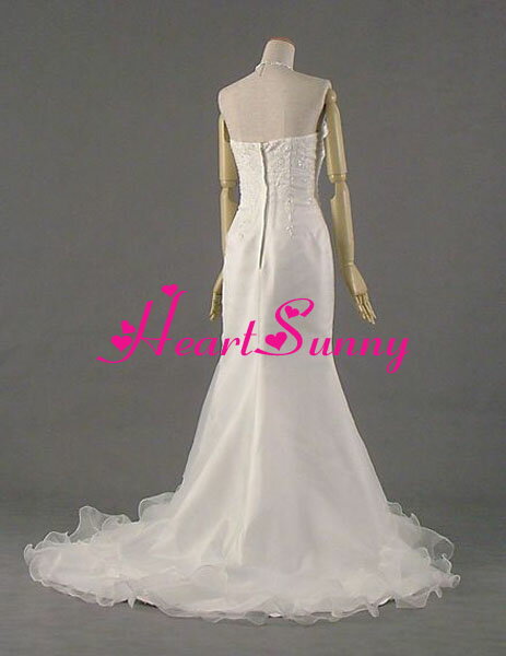 ウェディングドレス マーメイド☆D048☆レースビスチェ フリル トレーン☆HeartSunny【RCP】サイズオーダーメイド/結婚式/披露宴/二次会/大きい/小さい/ロングウエディングドレス/パーティードレス/ブライダル/花嫁/格安/激安