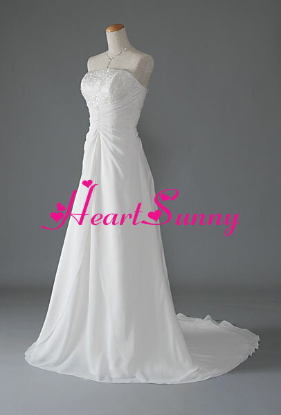 ウェディングドレス スレンダー☆D057☆ビーズ飾り レース 折り目 ロングトレーン☆HeartSunny【RCP】サイズオーダーメイド/結婚式/披露宴/二次会/大きい/小さい/ロングウエディングドレス/パーティードレス/ブライダル/花嫁/格安/激安