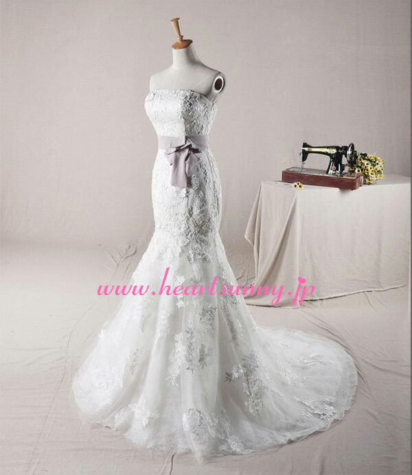 ウェディングドレス マーメイド☆H020☆ボートネック ビスチェ トレーン☆HeartSunny【RCP】サイズオーダーメイド/結婚式/披露宴/二次会/大きい/小さい/ロングウエディングドレス/パーティードレス/ブライダル/花嫁/格安/激安