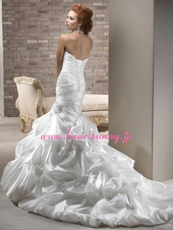 ウェディングドレス マーメイド☆A167☆ボートネックビスチェ 手作り花 折り目 編み上げ ロングトレーン☆HeartSunny【RCP】サイズオーダーメイド/結婚式/披露宴/二次会/大きい/小さい/ロングウエディングドレス/パーティードレス/ブライダル/花嫁/格安/激安