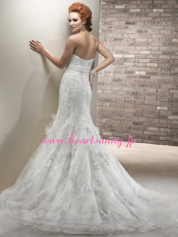 ウェディングドレス マーメイド☆A168☆ハートネックビスチェ レース 手作り花 編み上げ トレーン☆HeartSunny【RCP】サイズオーダーメイド/結婚式/披露宴/二次会/大きい/小さい/ロングウエディングドレス/パーティードレス/ブライダル/花嫁/格安/激安