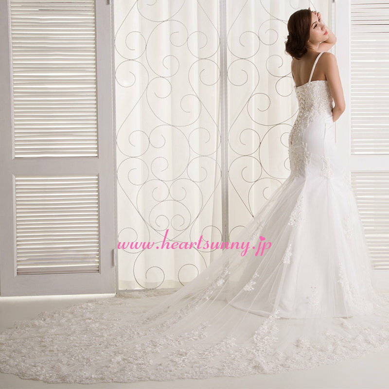 ウェディングドレス マーメイド☆A199☆ハートネック ストラップ 豪華レース 編み上げ ロングトレーン☆HeartSunny【RCP】サイズオーダーメイド/結婚式/披露宴/二次会/大きい/小さい/ロングウエディングドレス/パーティードレス/ブライダル/花嫁/格安/激安