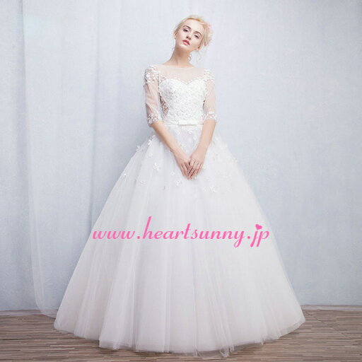 ウェディングドレス プリンセス☆B138☆透明レース丸首5部袖 編み上げ☆HeartSunny【RCP】サイズオーダーメイド/結婚式/披露宴/二次会/大きい/小さい/ロングウエディングドレス/パーティードレス/ブライダル/花嫁/格安/激安 ウェディングドレス プリンセス☆B138☆透明レース丸首5部袖 編み上げ☆HeartSunny【RCP】サイズオーダーメイド/結婚式/披露宴/二次会/大きい/小さい/ロングウエディングドレス/パーティードレス/ブライダル/花嫁/格安/激安