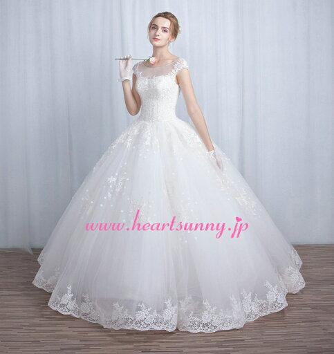 ウェディングドレス プリンセス☆B152☆丸首フレンチ袖 編み上げ 花柄レース☆HeartSunny【RCP】サイズオーダーメイド/結婚式/披露宴/二次会/大きい/小さい/ロングウエディングドレス/パーティードレス/ブライダル/花嫁/格安/激安 ウェディングドレス プリンセス☆B152☆丸首フレンチ袖 編み上げ 花柄レース☆HeartSunny【RCP】サイズオーダーメイド/結婚式/披露宴/二次会/大きい/小さい/ロングウエディングドレス/パーティードレス/ブライダル/花嫁/格安/激安