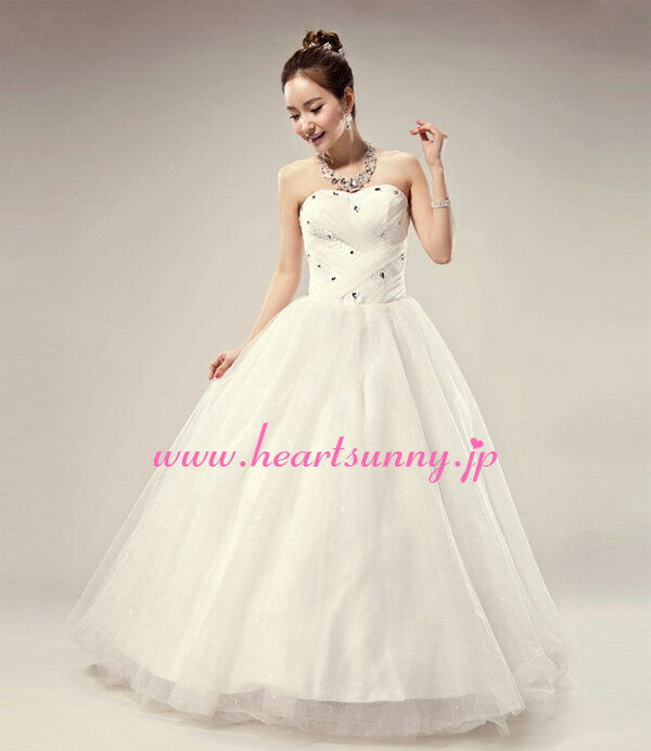 ウェディングドレス プリンセス☆E102☆ダイヤ飾りハートネックビスチェ 編み上げ☆HeartSunny【RCP】サイズオーダーメイド/結婚式/披露宴/二次会/大きい/小さい/ロングウエディングドレス/パーティードレス/ブライダル/花嫁/格安/激安