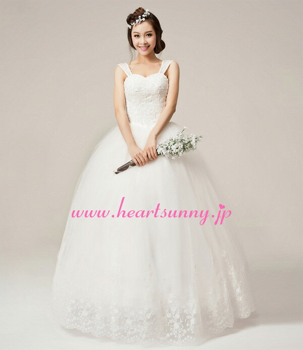 ウェディングドレス プリンセス☆E126☆タンクトップ 編み上げ レース☆HeartSunny【RCP】サイズオーダーメイド/結婚式/披露宴/二次会/大きい/小さい/ロングウエディングドレス/パーティードレス/ブライダル/花嫁/格安/激安