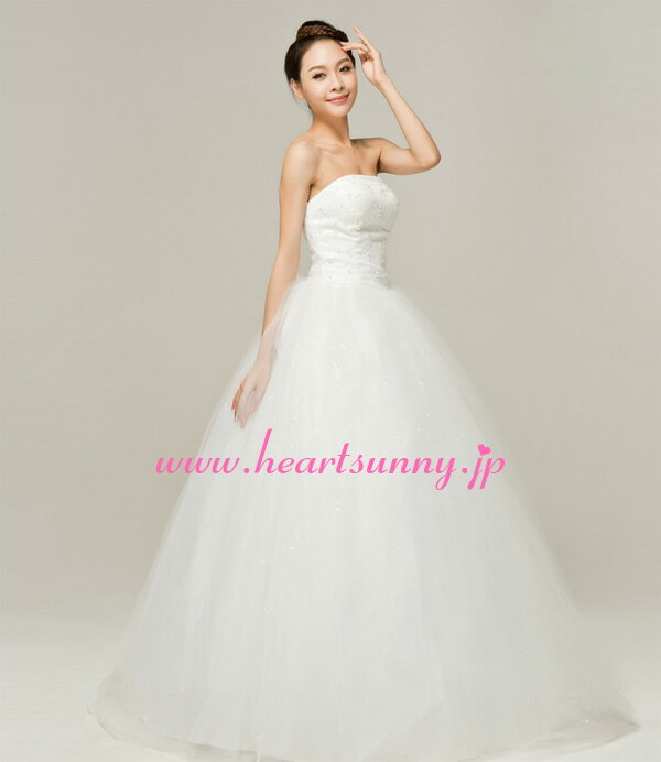 ウェディングドレス プリンセス☆E145☆パール飾り花柄ビスチェ 透明感オーガンジー 編み上げ☆HeartSunny【RCP】サイズオーダーメイド/結婚式/披露宴/二次会/大きい/小さい/ロングウエディングドレス/パーティードレス/ブライダル/花嫁/格安/激安